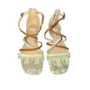 Louise et Cie Blue Caramel Strappy Block Heel Sandals Snake Leather Size 9M